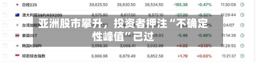 亚洲股市攀升，投资者押注“不确定性峰值”已过-第2张图片