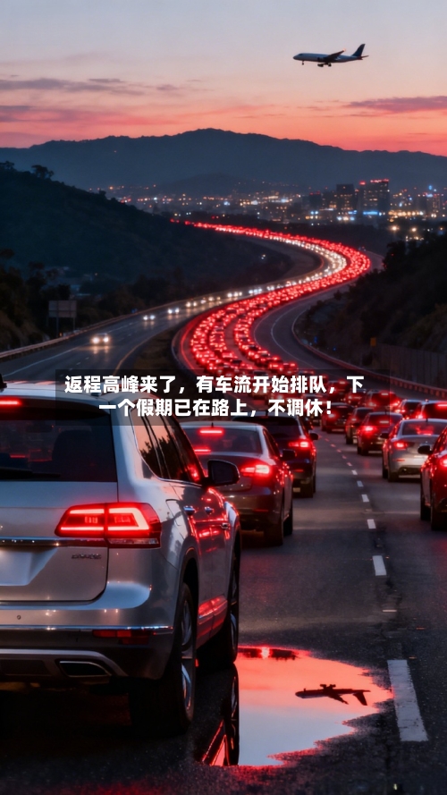 返程高峰来了，有车流开始排队，下一个假期已在路上，不调休！