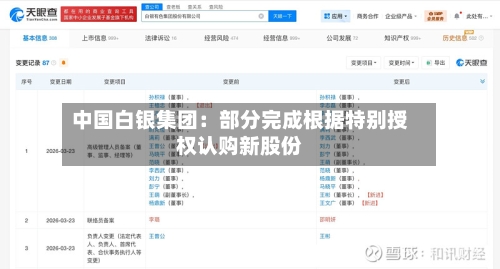 中国白银集团：部分完成根据特别授权认购新股份