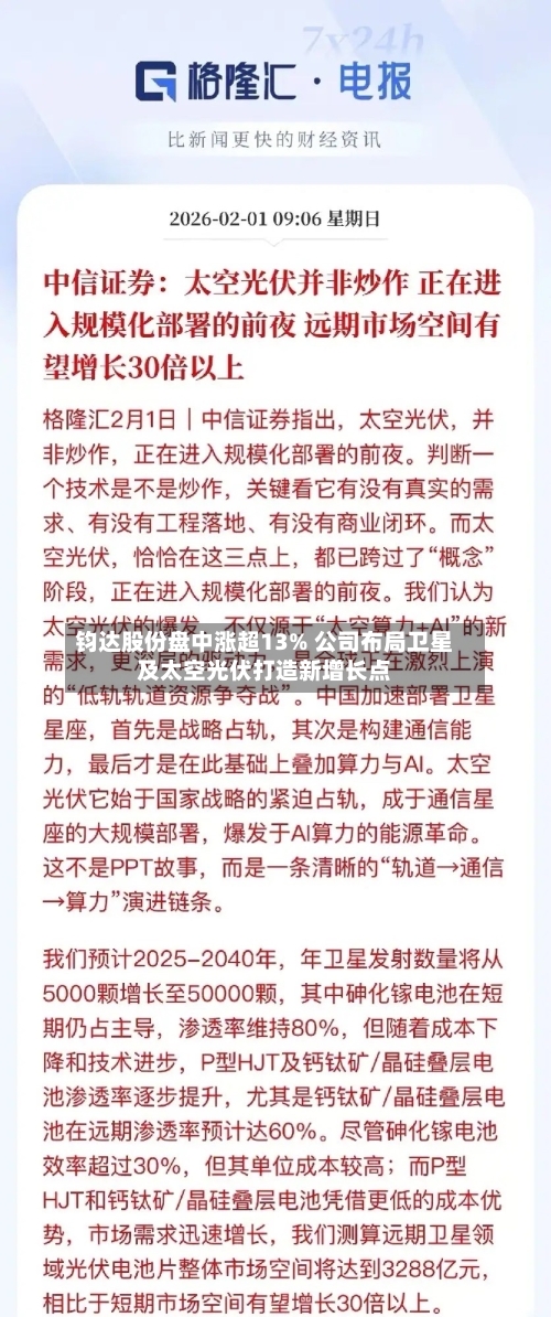 钧达股份盘中涨超13% 公司布局卫星及太空光伏打造新增长点-第3张图片