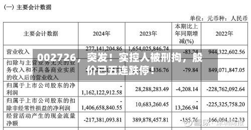 002726，突发！实控人被刑拘，股价已五连跌停！