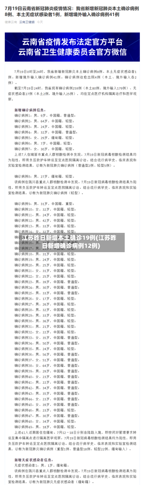 江苏昨日新增本土确诊19例(江苏昨日新增确诊病例12例)