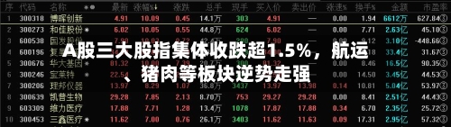 A股三大股指集体收跌超1.5%,航运、猪肉等板块逆势走强