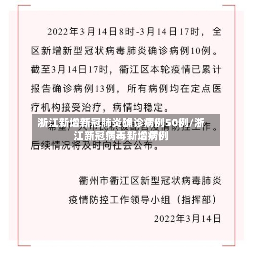 浙江新增新冠肺炎确诊病例50例/浙江新冠病毒新增病例