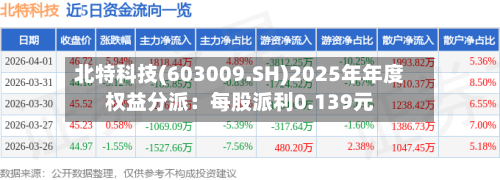 北特科技(603009.SH)2025年年度权益分派:每股派利0.139元-第2张图片